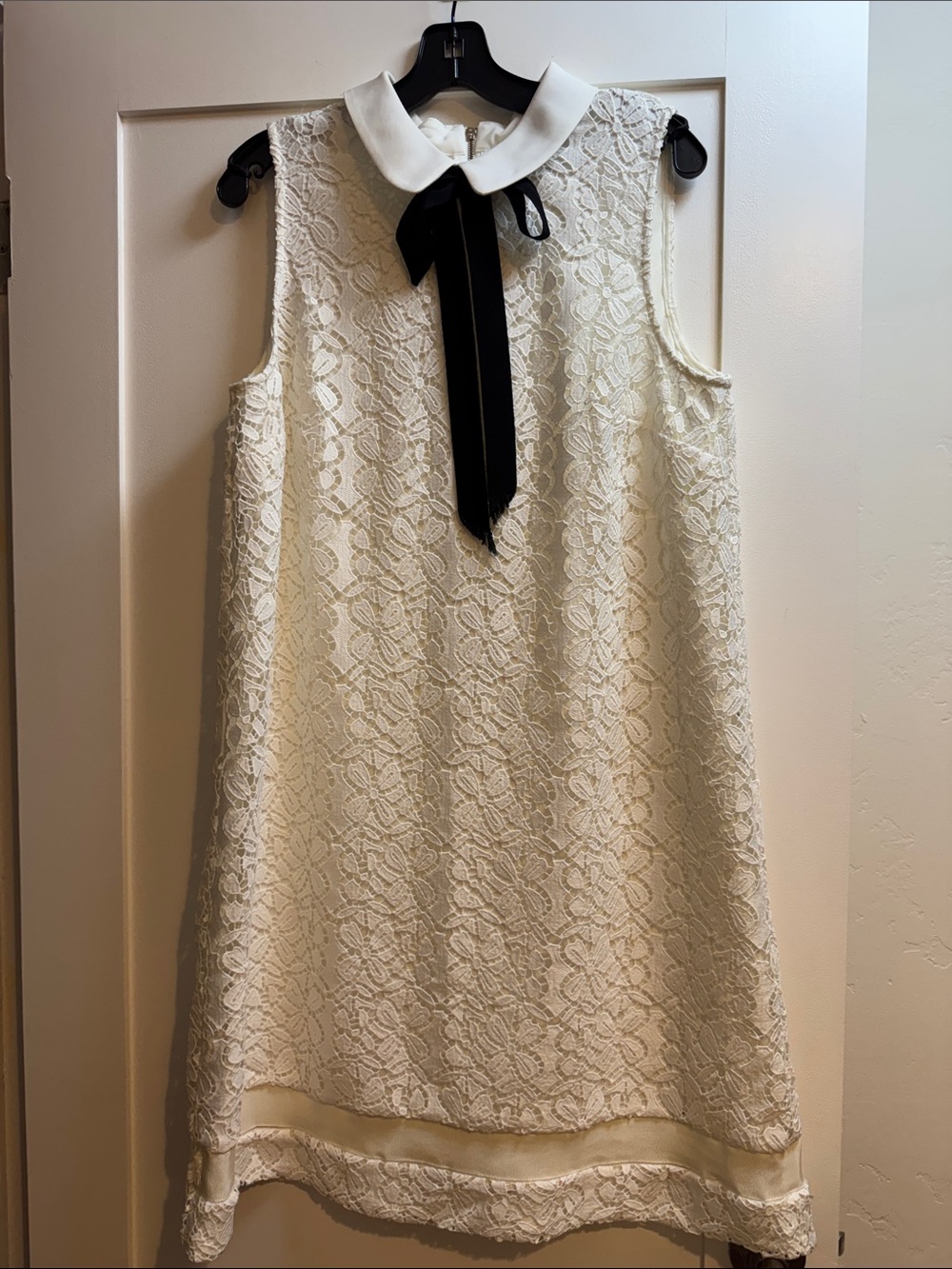 Karl Lagerfeld Cream Lace Midi Dress with Black Bow